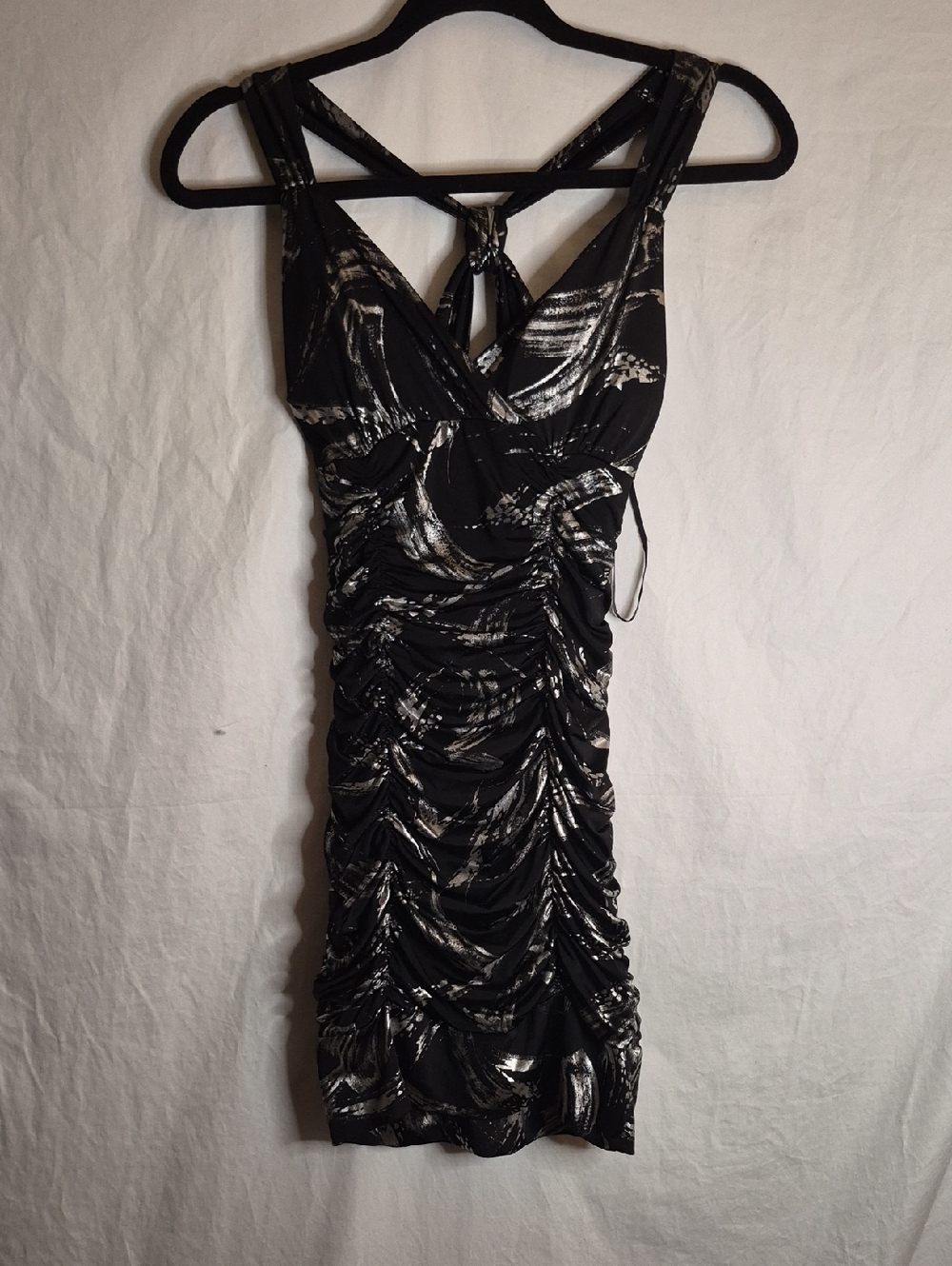 Taboo Black Mini Dress with Silver Brushstroke Detail